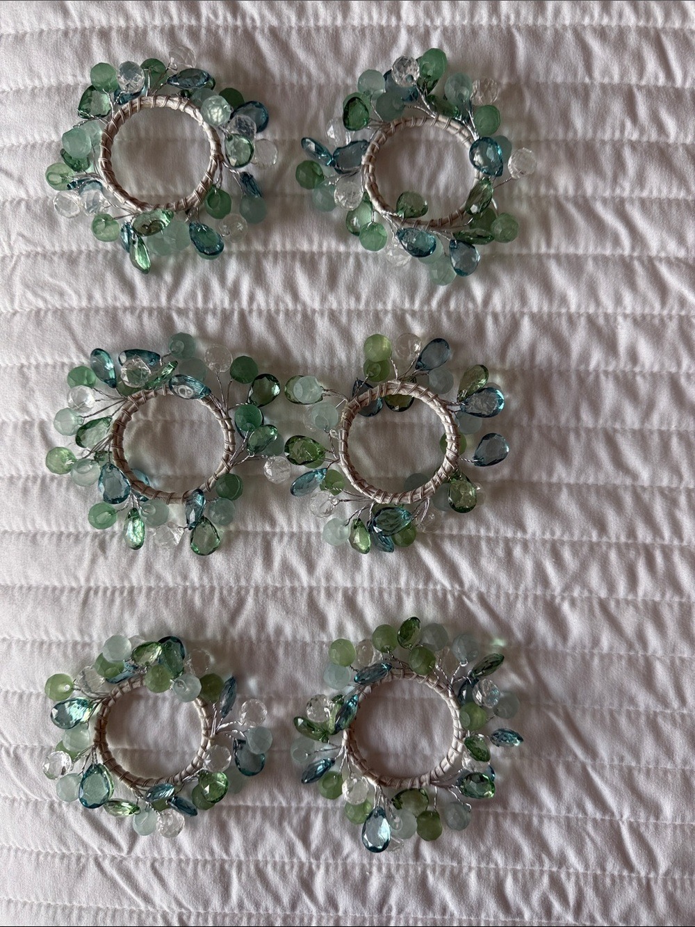 Handcrafted Beaded Napkin Rings in Green and Blue